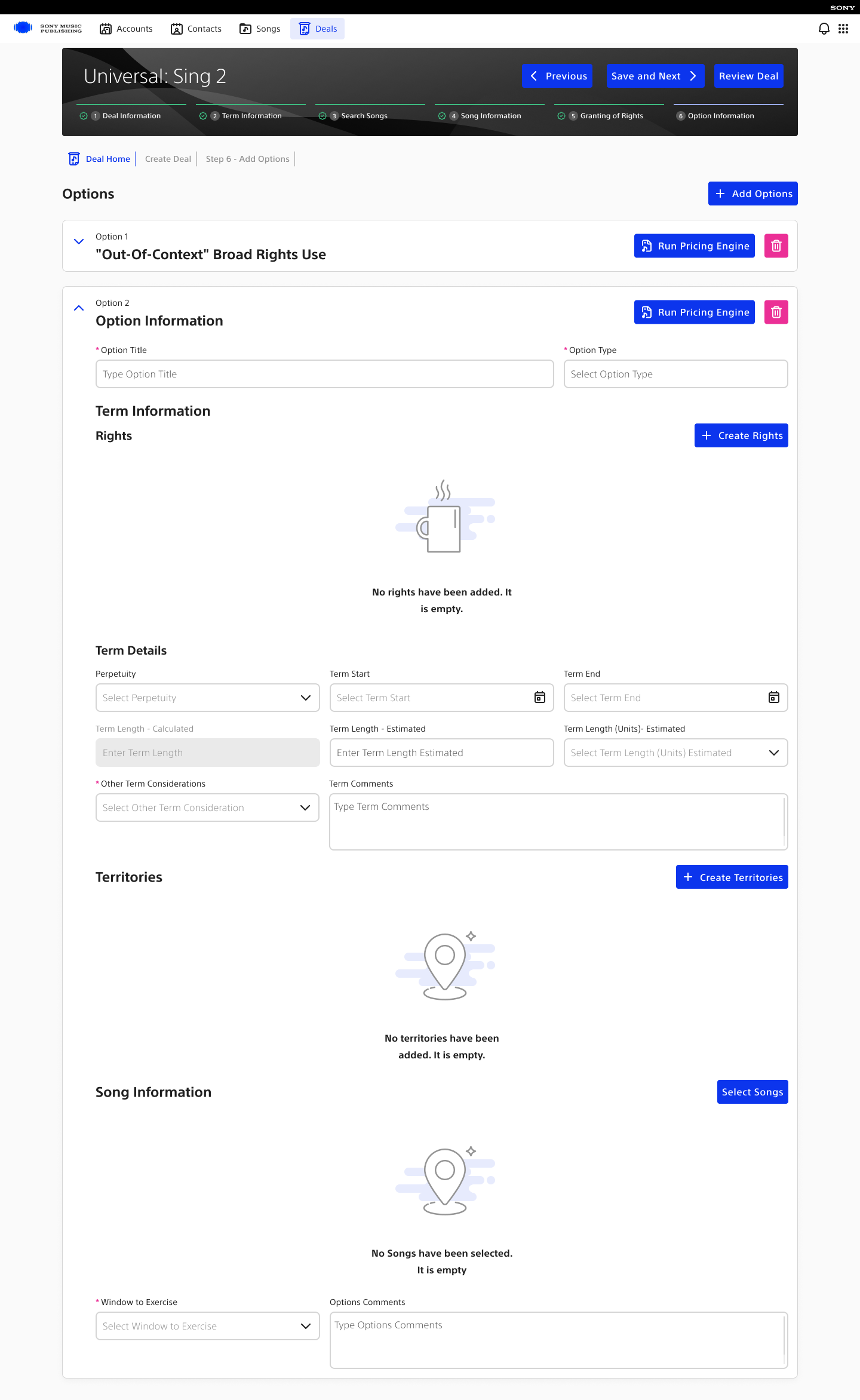 Step 6 — completed options state